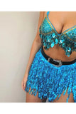 Sexy 2 Piece Outfits Backless Low Cut Bra Crop Tops Bandage Long Tassel Mini Skirts Women Clubwear Matching Sets 928-0-Outfit
