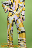 2023 Summer Women Fashion 2 piece Sets Suits Print Satin Loose Shirts Tops and Trousers Female Street two piece Clothing-Outfit