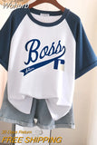 100 Cotton L-3XL Plus Size T Shirt Contrast Color Tshirt Short Sleeve Women's Top Summer Kawaii Couple O Neck T Shirts-Outfit