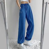 sweet hot girl style blue embroidered pattern sweatpants women 2022 spring loose high waist jogging summer sweatpants
