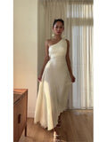 Vintage Off Shoulder Irregular Wide Folds Dress Women Chic Diagonal Collar Puffy Hem Dresses Elegant Office Lady Vestidos-Outfit
