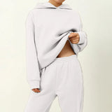 New Women Elegant Solid Suits Warm Hoodie Sweatshirts And Long Pant Fashion 2 Pieces Sets Oversized Sweatshirt