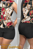 Outifits 2023 NEW Chain Print Casual Tank Top & Shorts Set of Two Fashion Casual Pieces for Women Tracksuits Elegant-Outfit