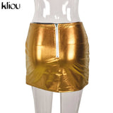 Kliou Shiny Quilted Women Skirt Autumn Fashion Warming Y2K Concise Street Style Clothing High Waist Elastic Female
