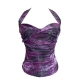 Shot Tie-Dye-Dyed Denim Print Folding Mesh Sling Sling Sling Neck With Bow Striped Backwear