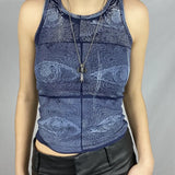 Eyes Printed Tank Tops 90s Vintage Fashion Streetwear Sleeveless Crop Top Women Vintage Sweats Vest Y2K