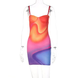 Tie Dye Print Sleeveless Backless Adjustable Slip Sexy Dress 2021 Summer Women Fashion Streetwear Outfits Club