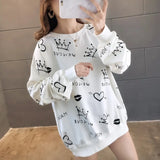 Women Leisure Rainbow Trendy All-match Hooded Korean Style Long Sleeve Striped Harajuku Young Ladies Fashion Soft