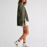 Women's Clothing 2025 Autumn And Winter New Women's Large Round-Neck Sweatshirt Side Open Fork Long-Sleeved