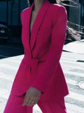 2023 Spring Summer 2 pieces sets Fashion Blazers Suit Coats ang Trousers Female Street Solid Belt Elegant Suits Clothing-Outfit
