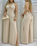New 2023 Beige Lace Lace Split Jumpsuit-Outfit