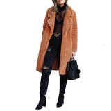 Women's Autumn And Winter Long Sleeves Collar Double-Sided Lady Plush Coat Long Coat Lamb Velvet