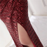 Formal Sequins Strap Slit Mermaid Evening