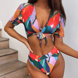 Three-piece Suit Bikinis Sexy Bikini 2021 Hot Sale Padded Bra High Waist Swimsuit Female Print Swimwear Women
