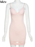 Kliou Patchwork Mesh Mini Dress Women Body-Shaping Strapless Solid Camisole Attirewear Sexy Cleavage Sleeveless Club Female