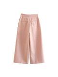 2023 Women Summer Wide Leg Pants Casual Solid High Waist Pockets Ankle-Length Pants Female Elegant Street Trousers-Outfit