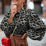 Women's Blouses Fashion Autumn Party Polka Dot Long Lantern Sleeve Lapel Shirt Celmia Elegant Tops Office Loose