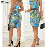 Women Summer Baroque Print Decor Sleeveless Party Dress Fashion Femme Cut Out Mini Slim Fit Skinny Bodycon Dress Robe Clothing-Outfit