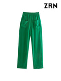 Women Chic Fashion Side Pockets Loose Wide Leg Pants Vintage High Elastic Waist Drawstring Female Trousers Mujer-Outfit