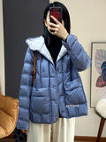 2022 New Winter Hooded Light Puffer Jacket Women Solid Color Versatile Portable Parka 90 White Duck Down Short Warm