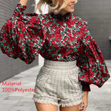Women Big Lantern Sleeve Shirt Elegant Street Party Blouse 2022 Fashion Stand Collar Casual Loose Blusas Solid Tunic
