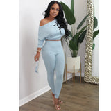 Sexy Fashion Casual Slant Collar Off Shoulder High Waist Two Piece