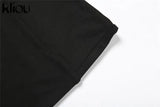 Kliou Patchwork Mesh Two Piece Set Women Hot Punk Mock Neck Stripe Hollow Out Skinny Tops + Streetwear Sporty Female