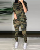 2020 Women Fashion Casual Two-Piece Set Suits Set Sportwear Female Autumn Clothes Camouflage Half Sleeve Top & Fitted Pants