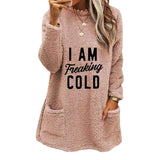 And Winter Women's Hot Style Letter Print Round Collar Loose Long Sleeve Pocket Plush Hoodie Woman-Outfit