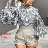 Women Big Lantern Sleeve Shirt Elegant Street Party Blouse 2022 Fashion Stand Collar Casual Loose Blusas Solid Tunic