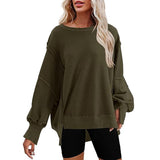 Women's Clothing 2025 Autumn And Winter New Women's Large Round-Neck Sweatshirt Side Open Fork Long-Sleeved