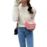 Autumn New Temperament Lazy Wind Reduction Age Green Knitting Short Design Sense Small Sleeve Sweater Female-Outfit