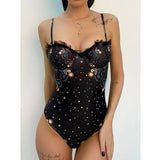 New Sexy Female Swimsuit Vintage One Piece Lace Push Up Solid Print Swimwear Women Monokini Padded Bathing Suits