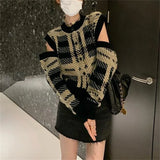 Woherb Spell Color Small Fragrant Wind Sweater Coat Female Autumn New Korean Version Design Sense Removable Long Sleeve Knit Cardigan-Outfit