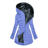 Winter Warm Wool Collar Cotton Clothes Women Zipper Long Sleeves Cotton Coat Hooded