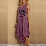 Casual Dress 2021 Summer Hippie Soul Letter Print Long Dress Loose Sleeveless O-Neck Double Layer Irregular Hem Maxi