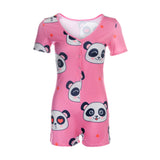 Women Sexy V-Neck Bodycon Bodysuit Casual Printed Button Sleepwear Jumpsuit Shorts Romper Leotard Sexy Ladies Summer Pajamas