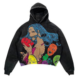 Street Comic Loose Hooded Sweater New Y2K Loose Autumn American Retro Print Skull Trend Sweater Ins Wind Couple Jacket 1028-0-Outfit