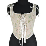 French Small Broken Flower Strap Fish Bone Corset Short Vest Bustier Crop Early Spring