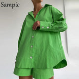 Casual Long Sleeve Shorts Matching Sets Women Tracksuit Loose Shirt Tops And Mini Shorts Two Piece Set Lounge Wear