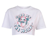 cute cartoon print T shirt women short sleeve crop top loose white casual streetwear t shirt summer cotton tee