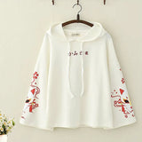 Women Harajuku Hooded Sweatshirts Womens Kawaii Print Patch Plus Velvet Hoodies Fleece Tops Cute Hoodie