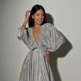 Spring Design V-Neck Dress French Solid Color Sexy Short Dress