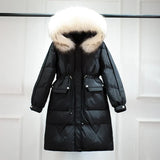 Waterproof Winter Women's Long Puffer Jacket 2022 Big Real Raccoon Fur Hooded Duck Down Coat Female Rain Feather