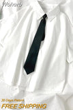 White Shirts Women with Tie Japanese Style Preppy Students BF Simple Solid Loose Summer Top Daily Streetwear 2023-Outfit