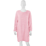 2020 Autumn Winter New Elegant Fashion O Neck Women's Dress Causal Loose Solid Plush Long Sleeve Ladies Dress Plus
