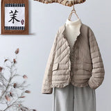 2022 New Quilted Winter Duck Down Coat Ultra Light Thin Puffer Jacket Causal Ruffles Lace Short Parkas Short Parka