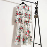Autumn New Bohemian Floral Print Long Sleeve Waist Dress Women O Neck Loose Casual Beach Vestidos Holiday Robe Dresses-Outfit