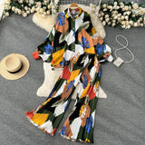 Style Two-Piece Suit Women's Autumn French Retro Print Loose Long-Sleeved Skirt High-Waist Straight Casual Trousers-Outfit
