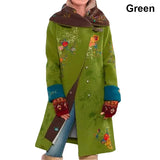 Warm Woolen Coat 2020 Winter Vintage Print Hooded Long Coat Casual Turn Down Collar Button Fleece Female Cardigan